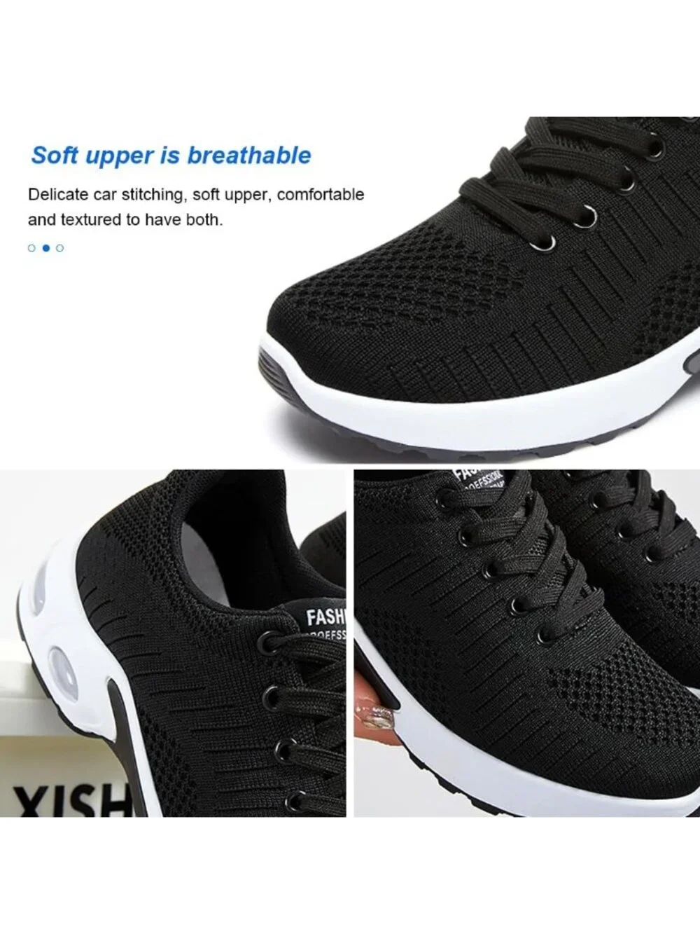 Women's Black Black Lightweight Air Cushion Mesh Breathable Casual Sneakers